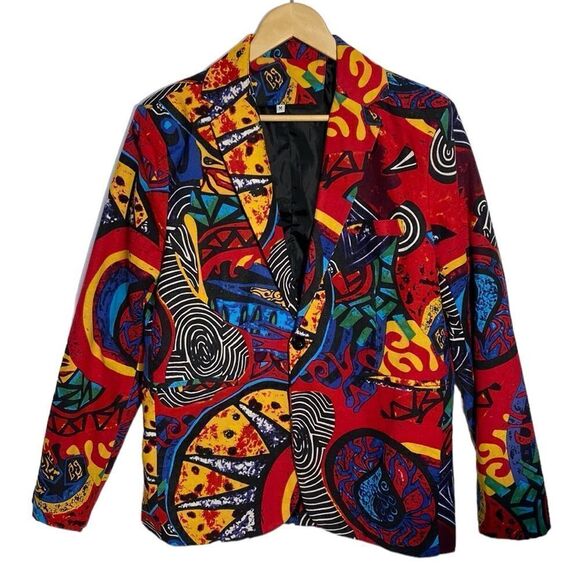 None Jackets & Blazers - Colorful 80s Retro Artsy Unisex Blazer